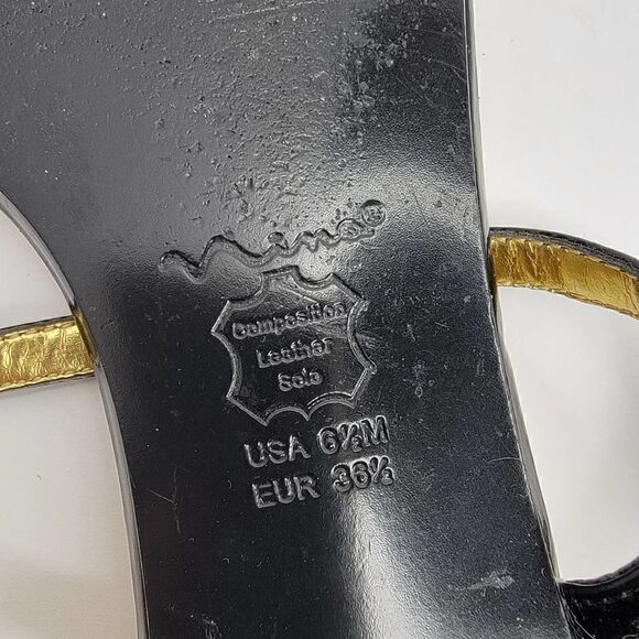 Nina Formal 1/2 inch heel Sandal Gold Black Size 6.5 - Picture 3 of 9